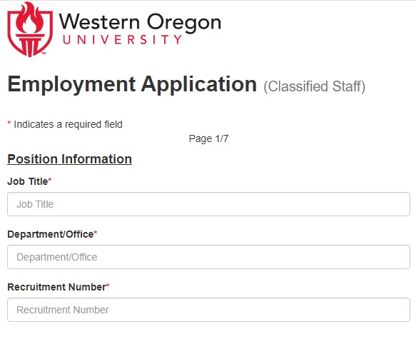 Screenshot of Online Employment Application Form