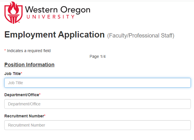 Screenshot of Online Employment Application Form Unclassified Staff