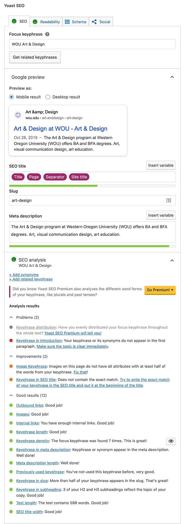 Screenshot of Yoast plugin