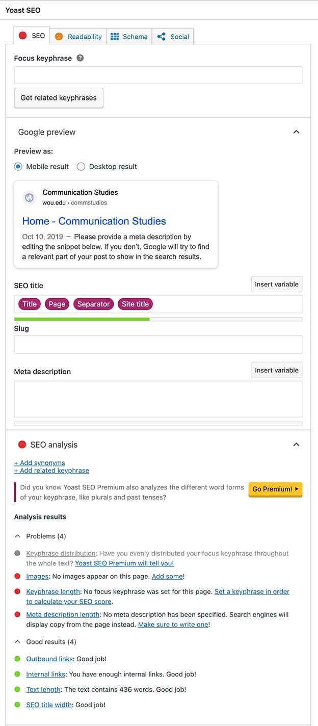 Screenshot of Yoast plugin