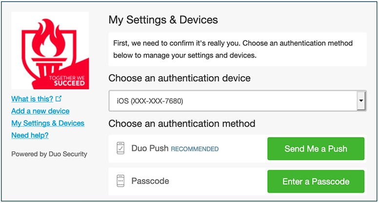 DUO choose an authentication method