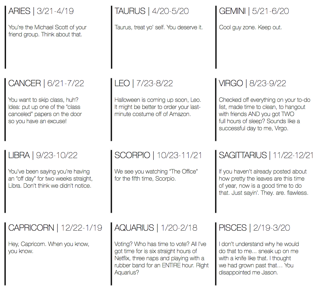 This week in completely made up horoscopes