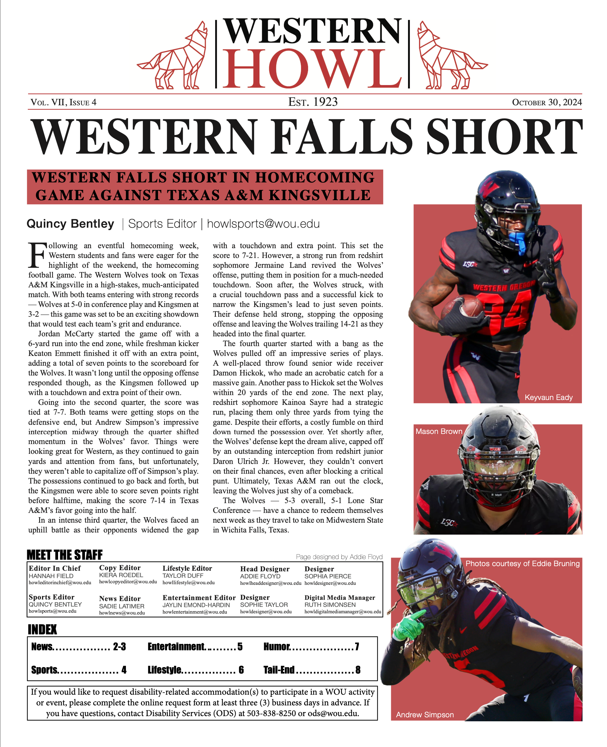 Western Howl Vol. VII, Issue 4 - October 30, 2024