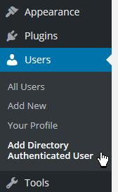 Menu item: Add directory authenticated user