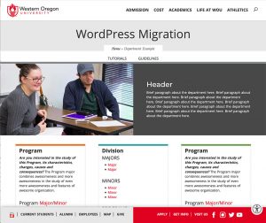 Screenshot of an example of a department homepage